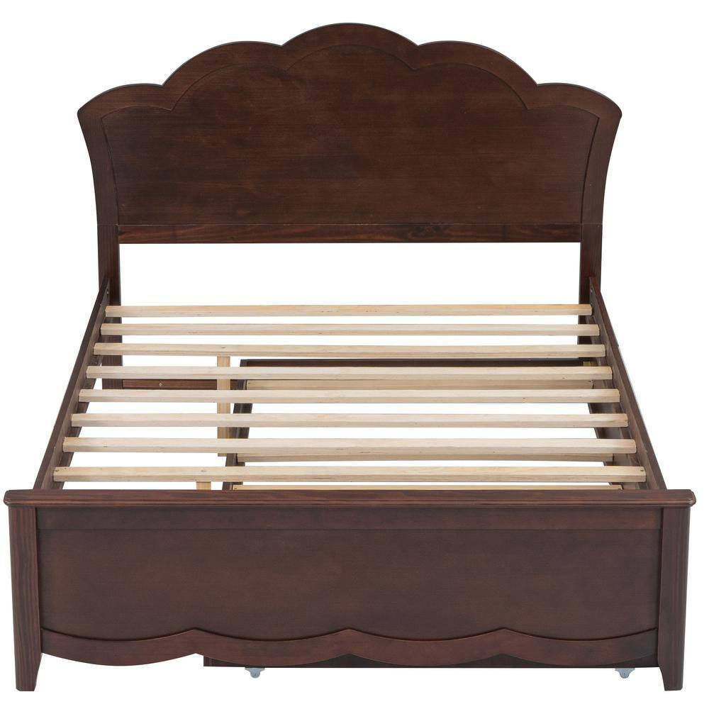 White Wood Frame Full Size Platform Bed with Twin Size Trundle and Headboard - thumbnail 5
