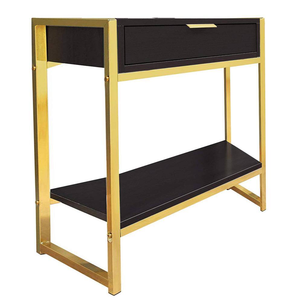 Cappuccino and Gold Metal Rectangular Storage Accent Table