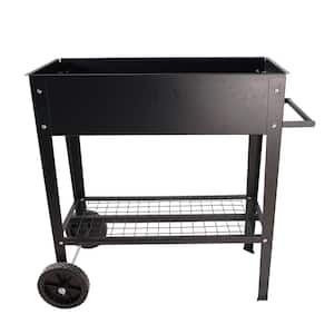 Black Metal Raised Garden Bed Cart, Elevated Tall Planter Box with Wheels and Legs for Outdoor, Indoors