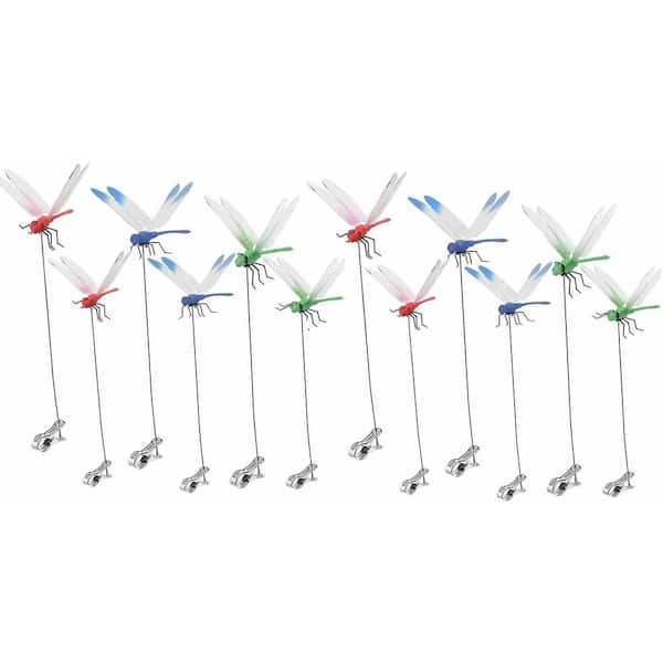 12-Pack Dragonfly Clip, 3D Dragonfly Garden Stakes Decor, Fly Deterrent, Dragonfly Humming Bird Stakes