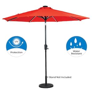 9 ft. Round Next Gen Solar Lighted Market Patio Umbrella in Ruby Red