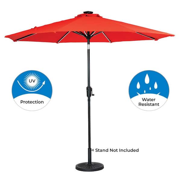 Sun-Ray 9 ft. Round Next Gen Solar Lighted Market Patio Umbrella in Ruby Red