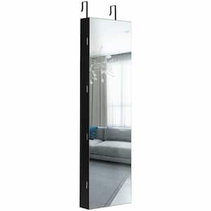 Brown 14 in. Wall and Door Mounted Mirrored Jewelry Armoire with Lights