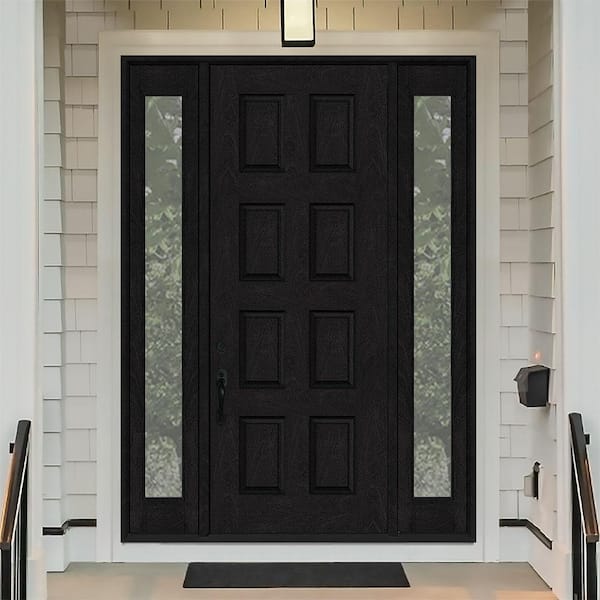 Regency 64 in. x 96 in. 8-Panel RHIS Onyx Stain Mahogany Fiberglass Prehung Front Door w/Dbl 12in. Sidelites
