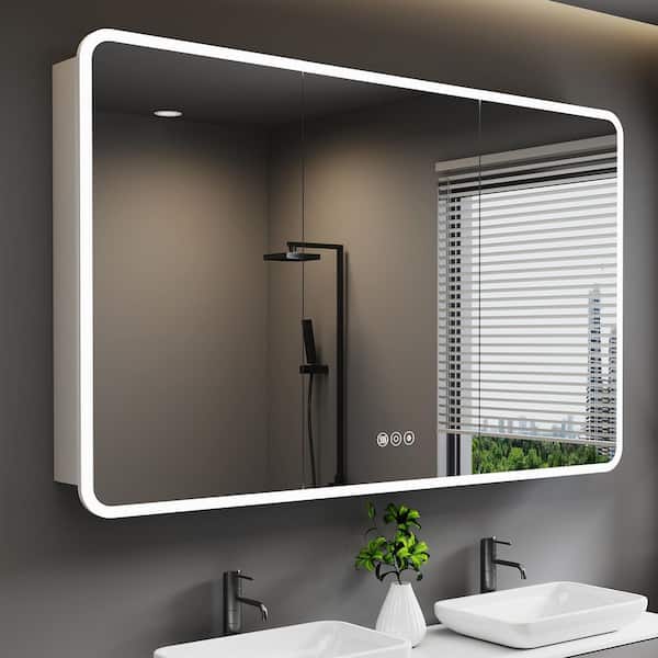Aura 60 in. W x 32 in. H Large Rectangular Aluminum Recessed/Surface Mount Dimmable Medicine Cabinet with Mirror