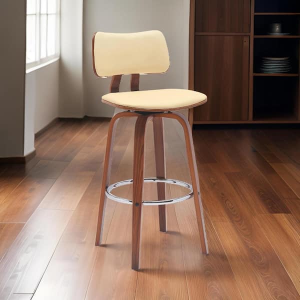 Benjara 30 in. Cream and Brown Low Back Metal Frame Bar Stool with Faux Leather Seat
