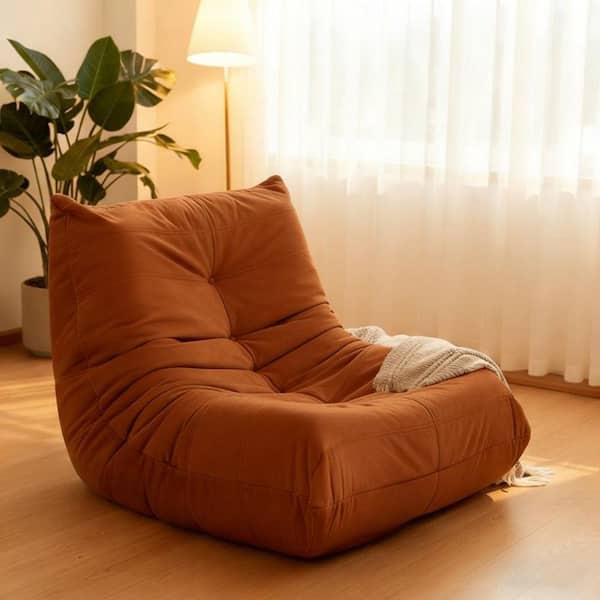 28 in. Modern Orange Flannelette Caterpillar-like Button-Tufted Armless Bean Bag Sofa
