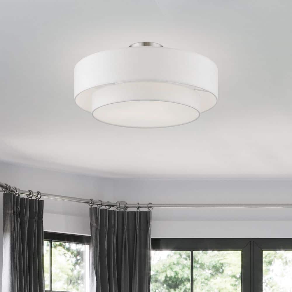 Meridian Brushed Nickel 3-Light LED Semi-Flush Mount with Glass Diffuser