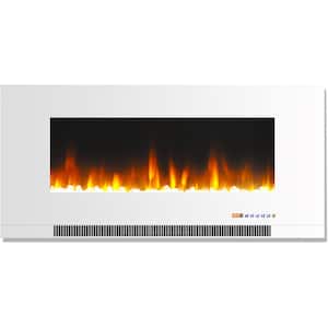 42 in. Wall-Mount Electric Fireplace in White with Multi-Color Flames and Crystal Rock Display
