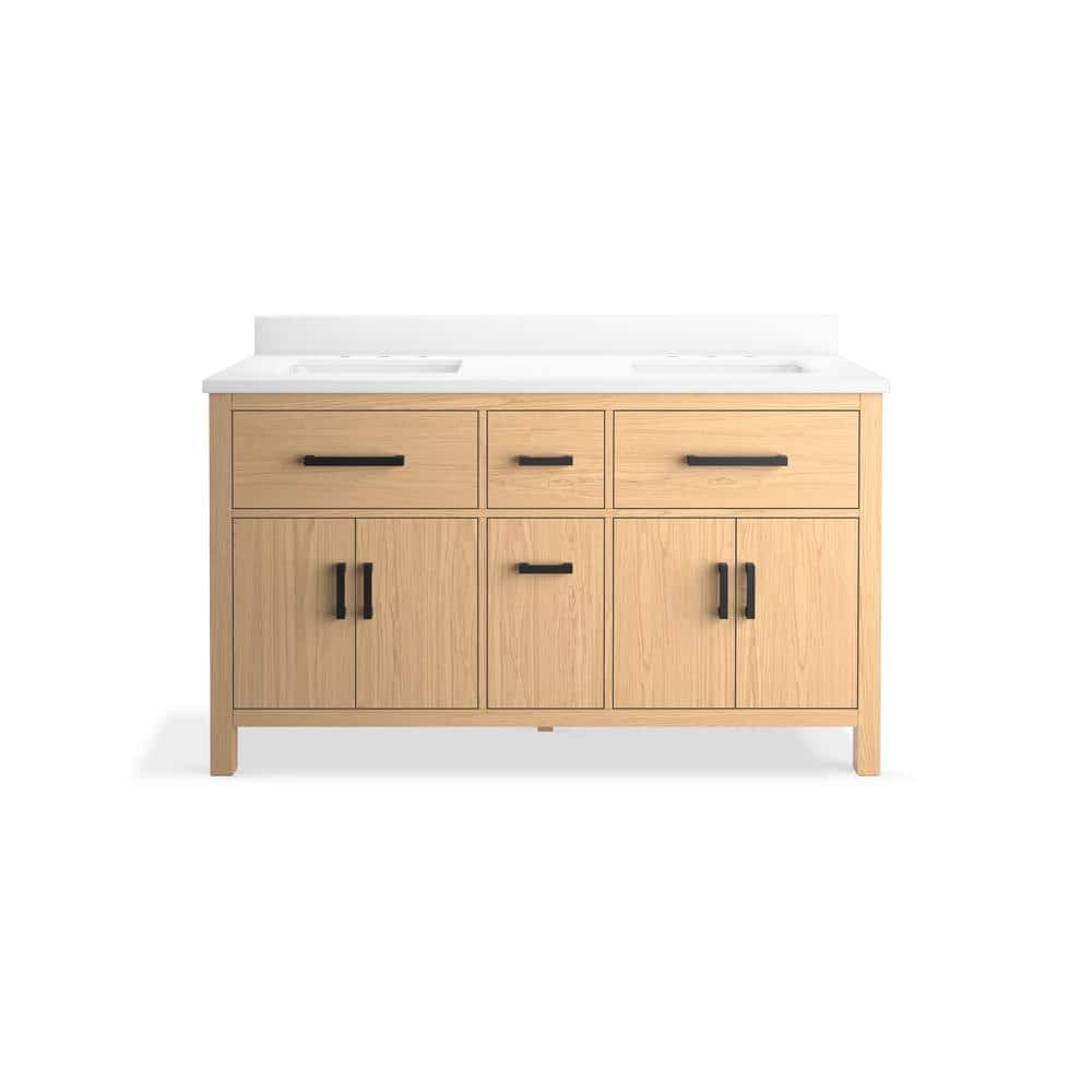 Kresla 60" Light Oak Double Sink Freestanding Vanity with Quartz Top