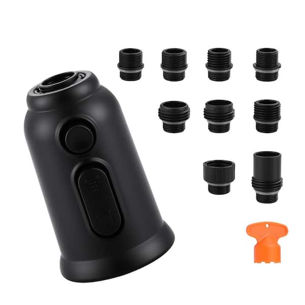3-Function Kitchen Faucet Spray Head Replacement with Universal Adapters in Black