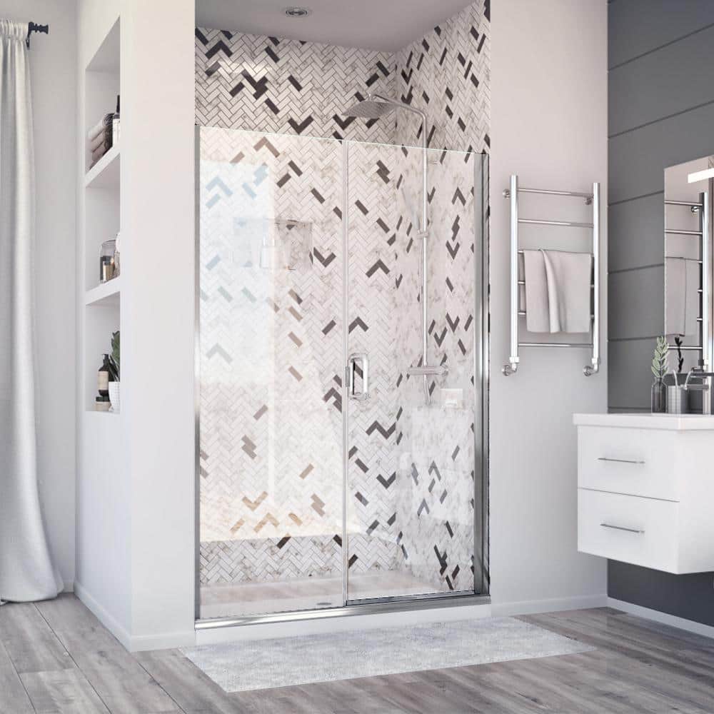 Elite Chrome Semi-Frameless Pivot Shower Door with Clear Glass