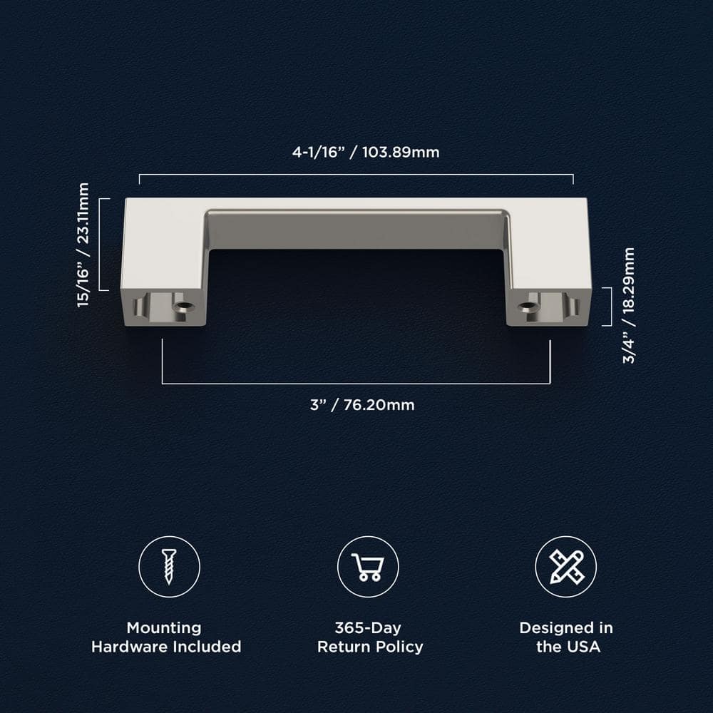 Satin Nickel 3-Inch Modern Bar Cabinet Pulls