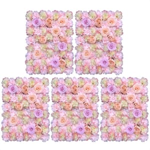 Pink Yellow Purple 23.6 in. x 15.7 in. Artificial Floral Wall Panel Silk Rose Backdrop Decor (5-Pieces)