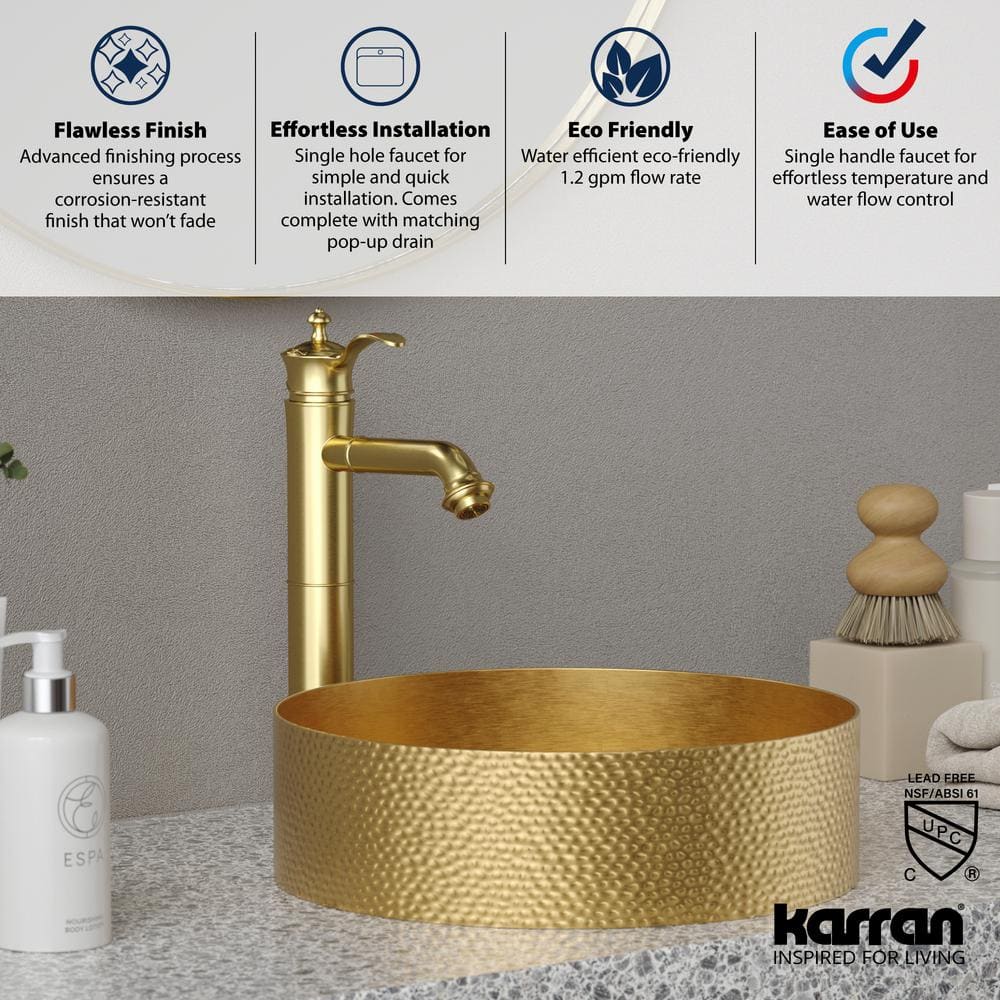 Brushed Gold Single-Handle Stainless Steel Vessel Sink Faucet