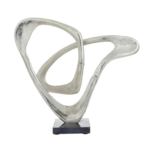Litton Lane 6 in. x 13 in. Silver Aluminum Loop Abstract Sculpture with Black Base