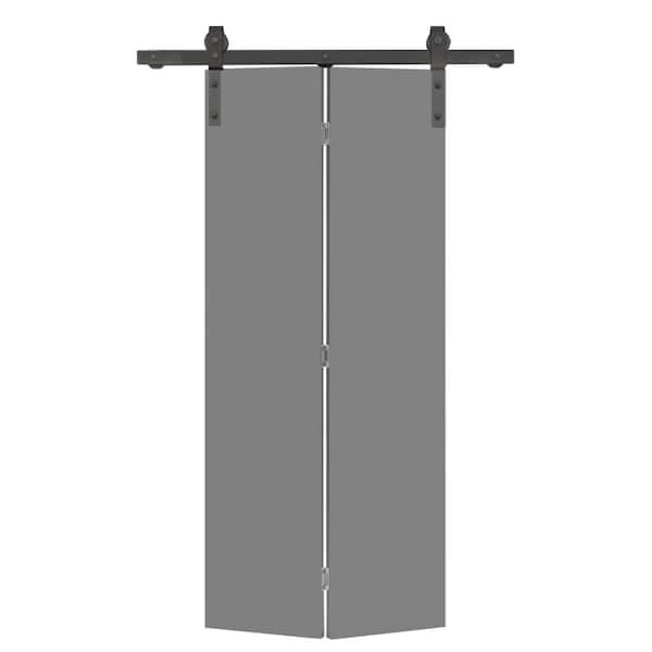 CALHOME 24 in. x 80 in. Light Gray Smooth Flush Hardboard Hollow Core Composite Bi-Fold Barn Door with Sliding Hardware Kit