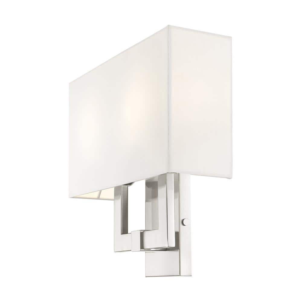 Hollborn Brushed Nickel 2-Light Wall Sconce with Off-White Fabric Shade
