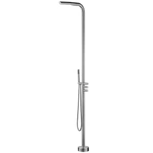 Outdoor Exposed 3-Handle Freestanding Tub Faucet with Rainfall Shower Head in Brushed Nickel