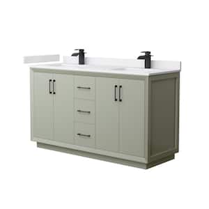 Strada 60 in. W x 22 in. D x 35 in. H Double Bath Vanity in Light Green with White Cultured Marble Top