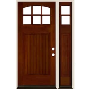 50 in. x 80 in. V-Groove Arched 6-Lite Red Chestnut Stain Left Hand Douglas Fir Prehung Front Door Right Sidelite