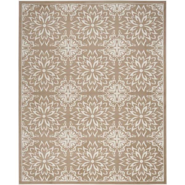 Nourison Jubilant Taupe 4 ft. x 6 ft. Floral Transitional Area Rug