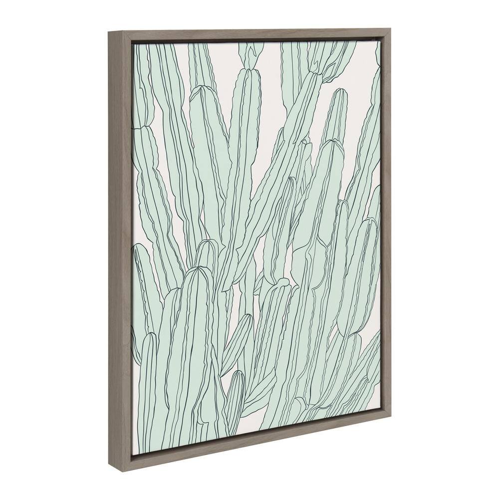 Cacti Garden 18x24 Gray Framed Canvas Wall Art
