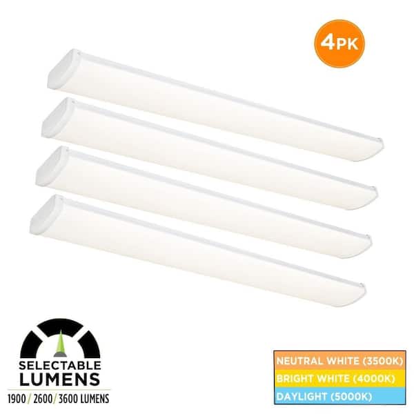 4-Pack 4 ft. 1900-3600 Selectable Lumens Integrated LED Dimmable White Wraparound Light 3500K 4000K 5000K 40-Watt 120V