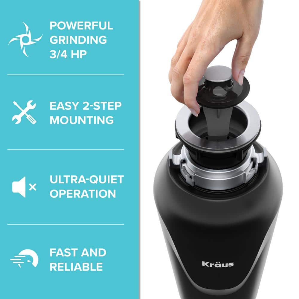Matte Black Continuous Feed Garbage Disposal with 3/4 HP Motor