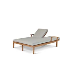 Delaine Outdoor Teak Outdoor Double Chaise Loungewith Sunbrella Cushion In Canvas