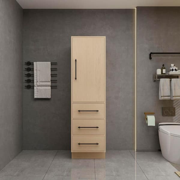 Victoria 19.7 in. W x 19.5 in. D x 71 in. H Brown Plywood Freestanding Linen Cabinet in Yellow Oak