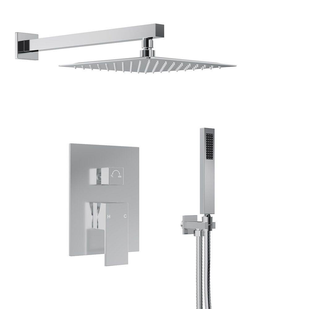 Single-Handle Rain 2-Spray Square 10 in. Dual Shower Head Wall Mount Fixed and Handheld Shower Head 2.5 GPM in Chrome price history on PriceWatchPro