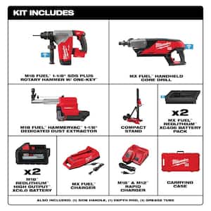 MX FUEL Lithium-Ion Cordless Handheld Core Drill Kit with M18 FUEL 1-1/8 in. SDS Plus Rotary Hammer/Dust Extractor Kit