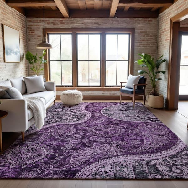 Mayfield Premium Machine Washable Abstract AMF1078 Purple 3 ft. x 5 ft. Area Rug