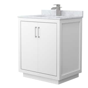 Icon 30 in. W x 22 in. D x 35 in. H Single Bath Vanity in White with White Carrara Marble Top
