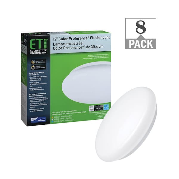 12 in. Low Profile White Round LED Flush Mount Ceiling Light 120-277V 1000 Lumens 22W Adjustable CCT (8-Pack)