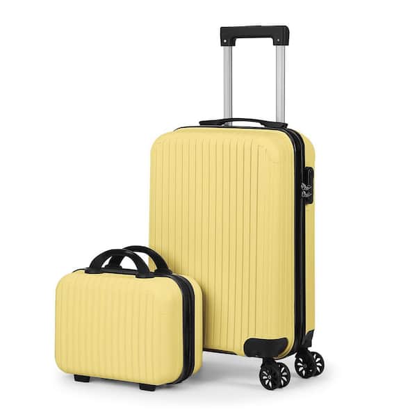 2-Piece Yellow PP Hardside Vertical Striped Luggage Set (20 in. + 14 in.)