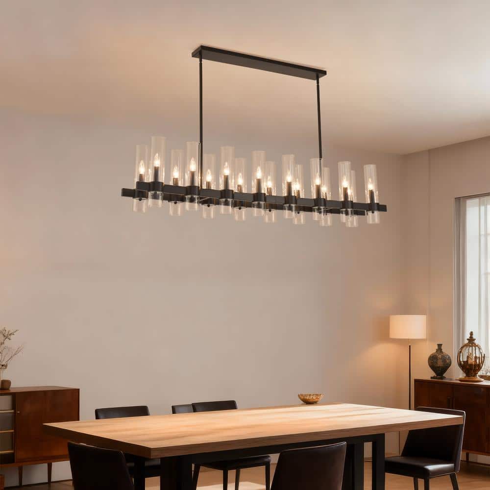54 in. 16-Light Black Chandelier Linear with Clear Glass Shade, Hanging Light Fixture Over Table (No Bulbs) price history on PriceWatchPro