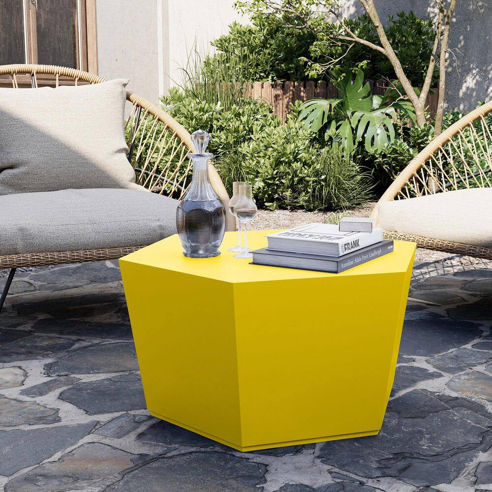 28'' Outdoor Hexagon Magnesium Oxide Coffee Table, Lemon Yellow price history on PriceWatchPro
