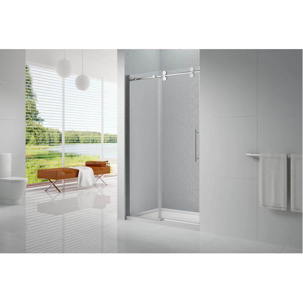 Tidy 60" x 78" Frameless Clear Glass Shower Door with Chrome Finish