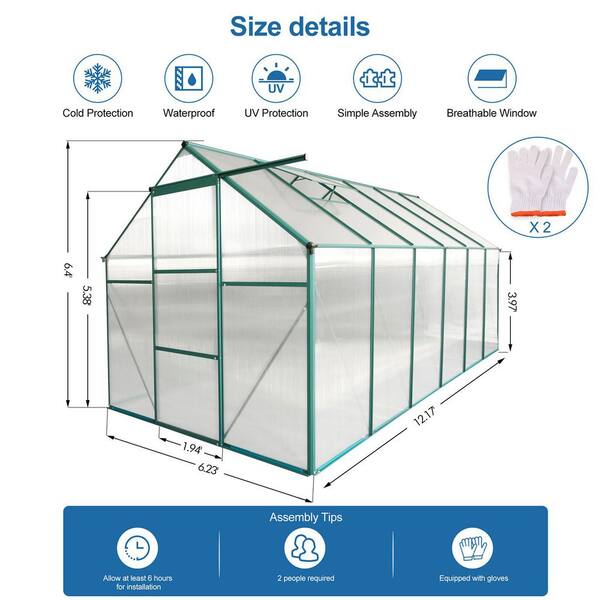Unbranded - 74.8 in. W x 146.06 in. D x 76.77 in. H Green Aluminum Outdoor Patio Greenhouse, Expand Your Gardening Space