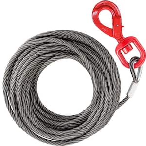 Winch Towing Cable 100 ft. x 3/8 in. Wire Rope with Hook Galvanized Steel 8800 lbs. Loading 6x19 Strand Core
