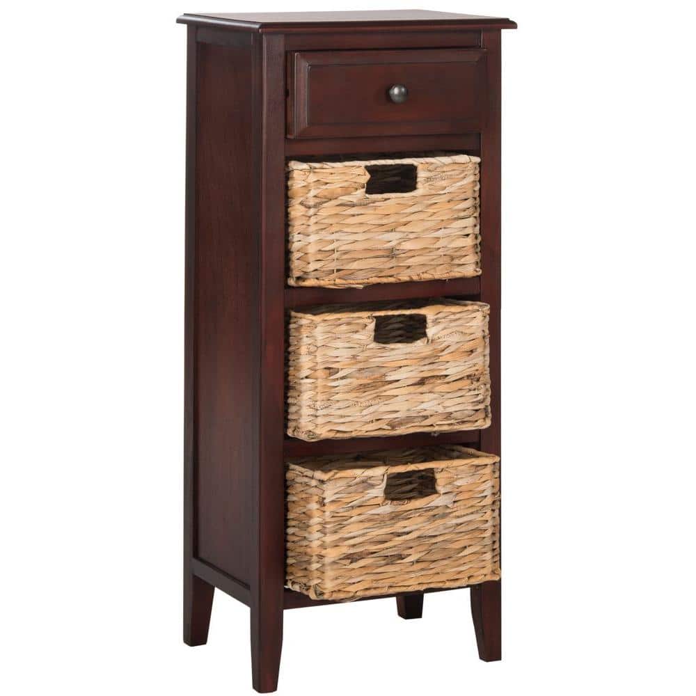 Transitional Cherry Wood Side Table with 4-Drawer Storage