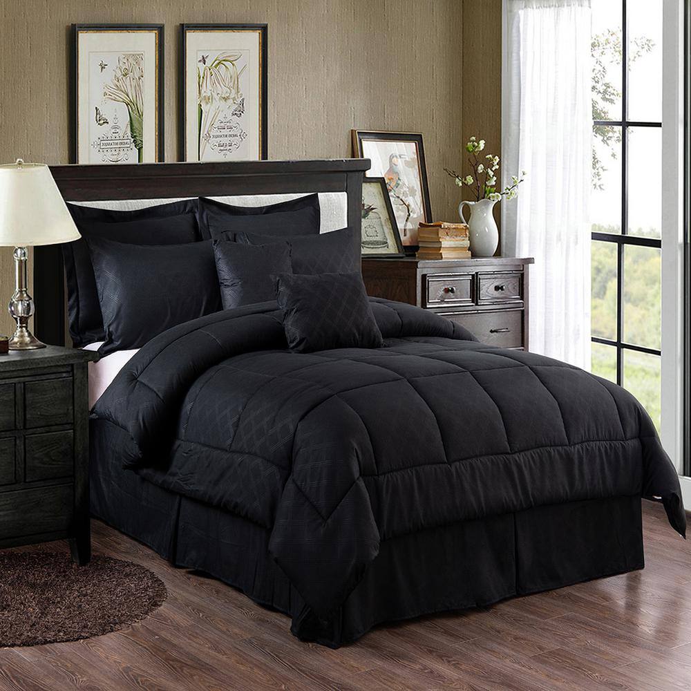 JML 8-Piece Black Plaid Twin Comforter Set 10 PCS-BLACK-T - The Home Depot