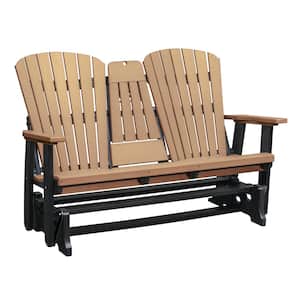 Adirondack Series 60 in. 2-Person Black Frame High Density Plastic Outdoor Glider with Cedar Seats and Backs