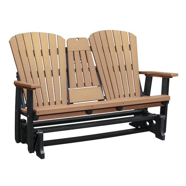 American Furniture Classics Adirondack Series 60 in. 2-Person Black Frame High Density Plastic Outdoor Glider with Cedar Seats and Backs