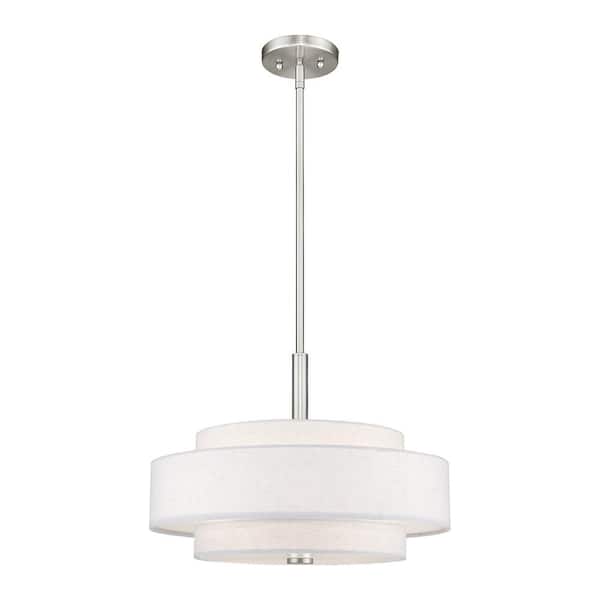 AVIANCE LIGHTING Somerhill 60-Watt 4-Light Brushed Nickel Shaded Pendant Light with Fabric Shade, No Bulbs Included