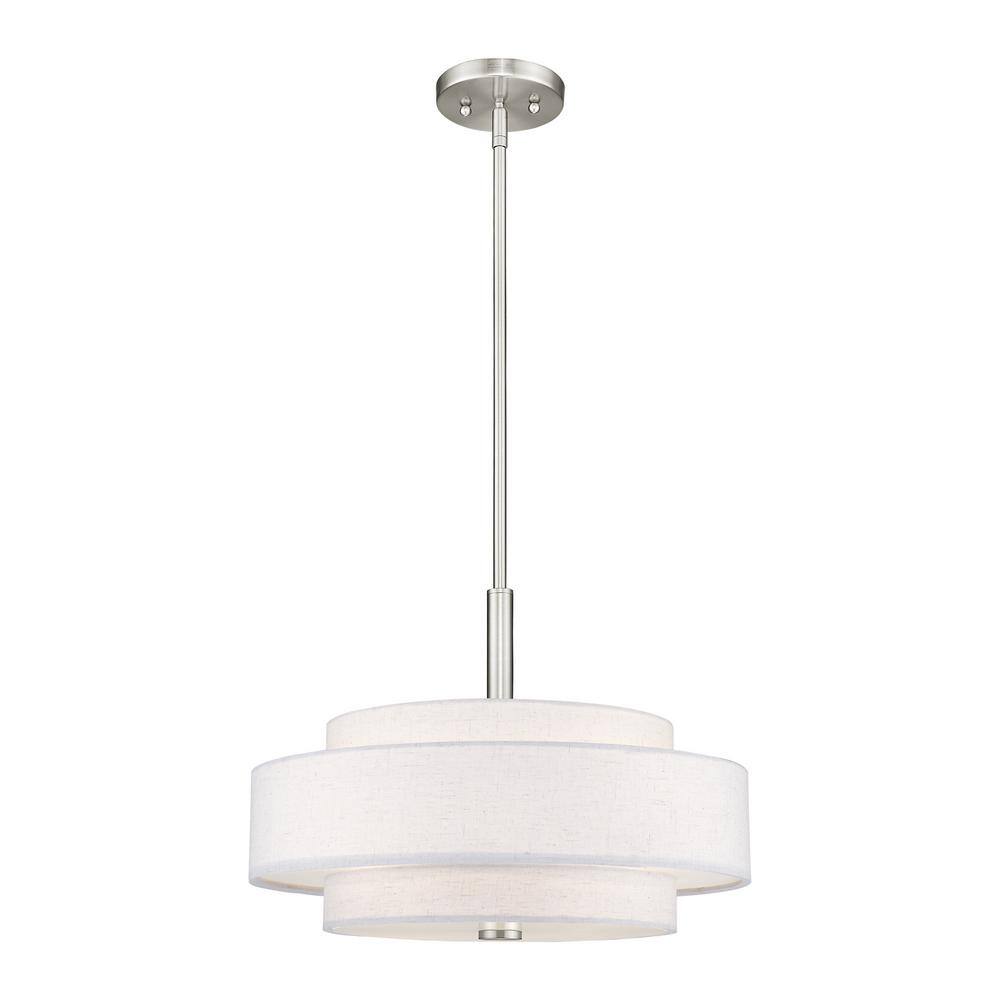 Brushed Nickel 4-Light Drum Pendant with Oatmeal Shade