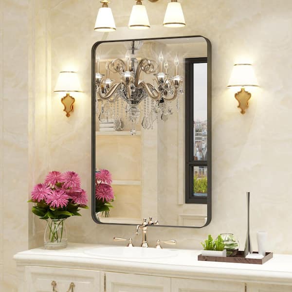24 in. W x 36 in. H Premium Aluminum Framed Rectangular Bathroom Vanity Wall Mirror in Matte Black