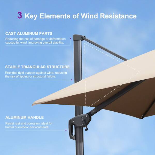 are tier patio umbrellas wind resistant PURPLE LEAF 11 ft. Square 2-Tier Windproof Aluminum Large Cantilever Offset  360° Rotation Patio Umbrella with Base, Taupe PPL04DHS11-KKWB